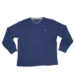 Polo Ralph Lauren Long Sleeve Waffle Knit Shirt Men's XL Blue 100% Cotton V-Neck